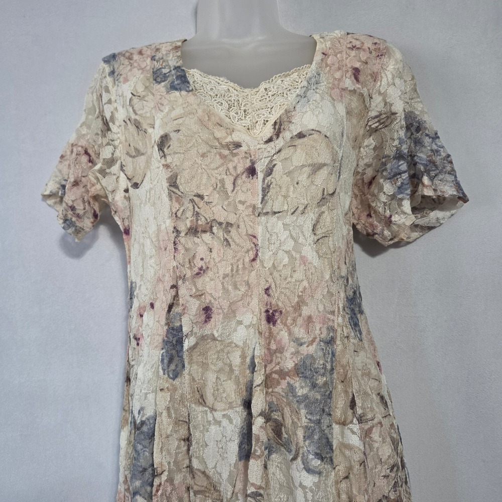VTG Nostalgia Maxi Dress S Floral Lace Lined Boho Cottagecore Romantic Victorian - Picture 15 of 16